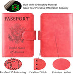 Passport Holder Cover Wallet Travel Essentials Leather Rfid Blocking Case Vacation Luggage Must Haves Travel Accessories for Men Women (120#Red)