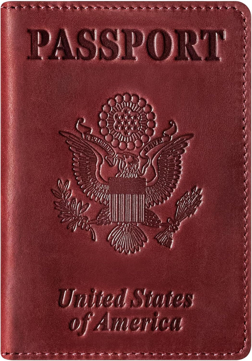 BIAOTIE Premium Leather Passport Holder Covers, Rfid Travel Wallet Passport Document Holder, Travel Essentials Wallet Cover Case for Men and Women (Wine Red)