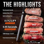 Meat Thermometer Digital Wireless, 800FT Long Range Bluetooth Cooking Thermometer, Food Thermometer for Remote Monitoring of Grill, Oven, Smoker, Air Fryer, Rotisserie, iOS & Android App