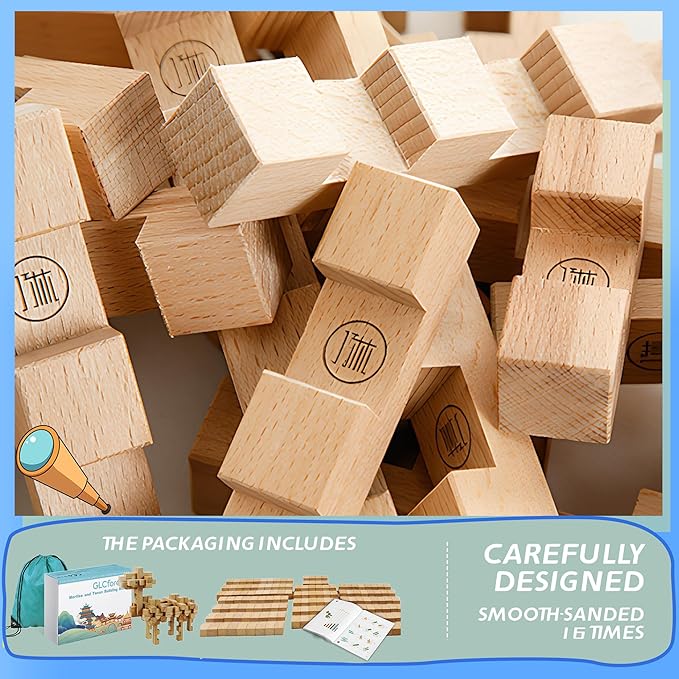 STEM Wooden Building Blocks -Mortise and Tenon Assembled into 15+ Shapes, Educational Toys Gift for Kids and Classroom,DIY Building Toys for Ages 5+ and Adults (20 in 1 Premium Version)