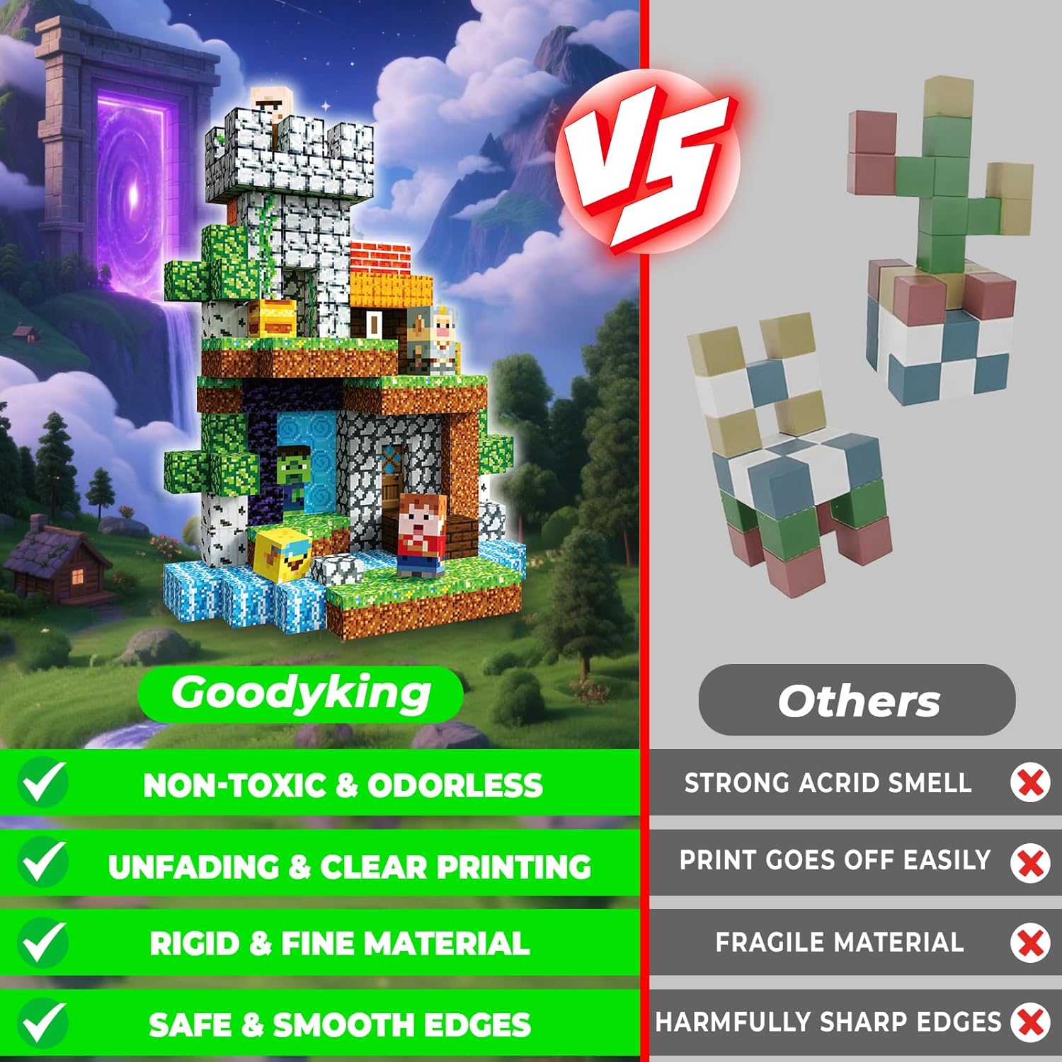 Goody King 200 Pcs Magnetic Blocks Set, STEM Sensory Magnet Toys for Kids Age 3+, Montessori Learning Toy Building Set for Toddlers, Magnetic Cubes Construction Kit Birthday Gift for Boys Girls Kids