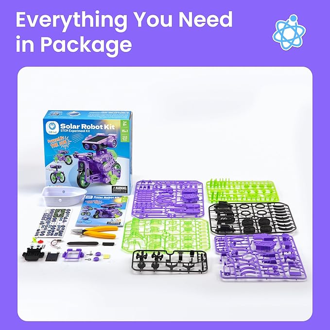 Sillbird Solar Building Robot Kit STEM Gift for Boys Aged 8-12, DIY 15-in-1 Science Educational Toys for Kids Birthday, Solar or Battery Powered Robotic Set with 212 Pieces
