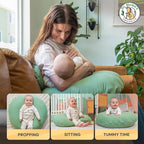 Dr. Mama's Organics Nursing Pillow with Lumbar Support - Ergonomic Design Helps Relieve Back Pain and Arm Fatigue - for Bottle and Breastfeeding - Removable Organic Cotton Cover (Sage)