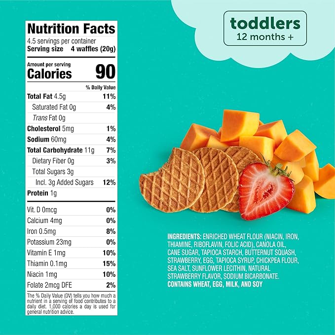 Beech-Nut Toddler Snacks, Mini Waffles with Hidden Veggies, Butternut Berry, Non-GMO, 3.2 oz Bag (7 Pack)