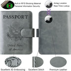 Airtag Passport Holder Cover Wallet Travel Essentials Leather Rfid Blocking Case Vacation Luggage Must Haves Travel Accessories for Men Women (117#Grey)