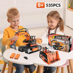 5in1 STEM Building Kits for Kids, STEM Building Toys for Kid, Remote & APP Controlled Excavator/Crane/Bulldozer/Road Roller/Dump Trucks Building Blocks Set for Boys Girls Birthday Xmas Idea Gifts