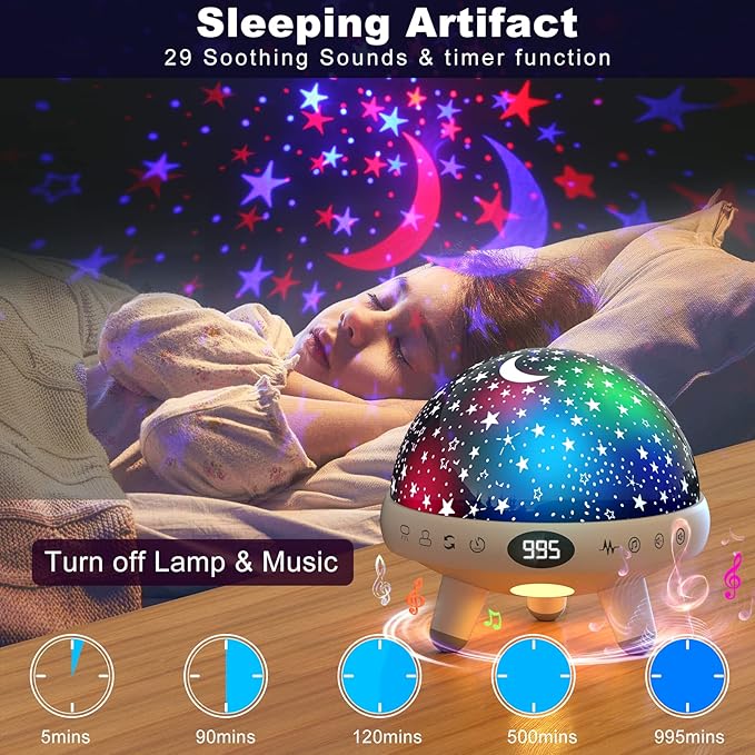 YACHANCE Kids Sound Machine with Night Light Projector,29 Soothing Sounds Baby Night Light Star Projector for Kids Room,White Noise Machine for Baby Sleeping Soother,Nursery Lamp,Bedroom Decor