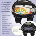 RUVALINO Diaper Bag Backpack-Multifunction Baby Travel Bag, Insulated Bottle Holders & Large Capacity, Waterproof, Deep Black