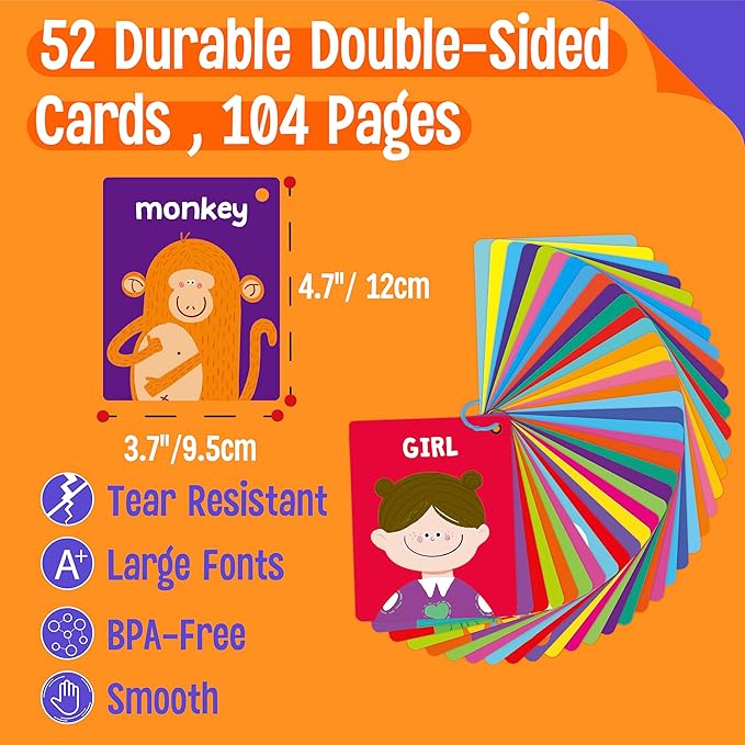 SpriteGru Alphabet Flash Cards, 52 Double Sided Cards, Uppercase & Lowercase Letter Cards, Letters and Sight Words Learning Cards for Preschool and Toddlers Learning