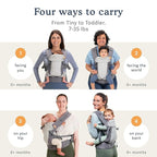 Beco Gemini Baby Carrier from Newborn to Toddler - Certified Ergonomic Newborn Baby Carrier for Infants and Children of 7-35 lbs - M Shape, Adjustable Seat, Breathable 3D Mesh (Cool Grey Geometric)