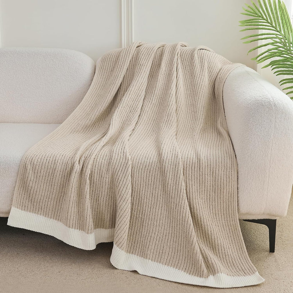 SeaRoomy Knit Throw Blanket,Super Soft Cozy Reversible Waffle Blanket,Warm Fluffy Fuzzy Plush Lightweight Double-Side Blanket for All Seasons for Couch,Sofa,Bed (Khaki,50"x70")
