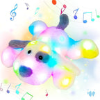 Hopearl LED Musical Stuffed Puppy Lighting Up Singing Plush Dog Adjustable Volume Lullaby Animated Soothe Birthday Festival for Kids Toddler Girls, White, 14''