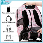 NEW TILAMI Girls & Boys Rolling Backpack - Moisture-Wicking, Adjustable Handle, Large Capacity, Perfect for School & Travel, Pink Flowers