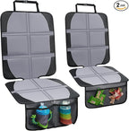 Car Seat Protector, 2 Pack Baby CarSeat Covers with Mesh Pockets & Non-Slip Backing 600D Durable Seat Protectors Under Car Seat for Baby(Gray, Large)