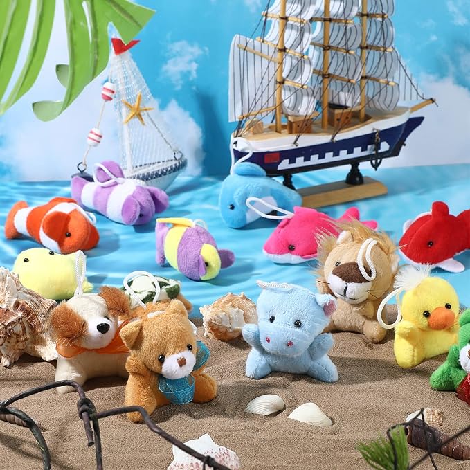 Zhanmai 100 Pcs Mini Plush Stuffed Animal Bulk Small Animal Toys Keychain Party Favors Easter Egg Stuff for Kids Birthday Valentine Carnival Classroom Prizes Gift Goodie Bag Filler(Ocean Style)