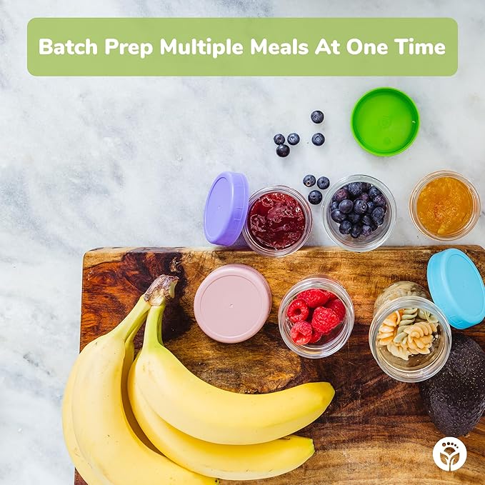 WeeSprout Glass Baby Food Storage Jars w/ Lids (4/8 oz, 12 Pack Set) Snack, Reusable Small Containers, Breast Milk, Fridge, Freezer, Microwave & Dishwasher Safe, Essential Must Have for Infants