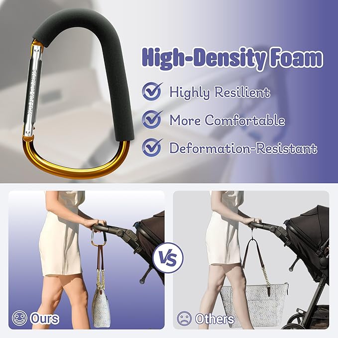 sprookber 6.7 Inch Large Stroller Hooks for Diaper Bags & Purses, Heavy Duty Mommy Hooks for Shopping, Grocery, Backpack – Baby Stroller Accessories, Set of 2 (Gold)