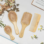 Bamboo Hair Brush Set, Natural Wooden Bamboo Comb Paddle Detangling Hairbrush for Hair Growth - Wide-tooth and Tail Comb Suitable for Thick/Thin/Curly/Dry Hair