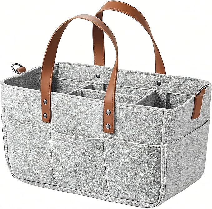 Nursery Storage Basket - Baby Diaper Caddy Organizer for Diaper Station, Newborn Essentials, Baby Shower Gifts and Registry Must-Haves for Boy or Girl (Grey)