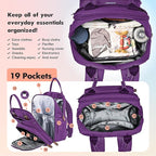 Dikaslon Diaper Bag Backpack with Portable Changing Pad, Pacifier Case and Stroller Straps, Large Unisex Baby Bags for Boys Girls, Multipurpose Travel Back Pack Moms Dads, Purple