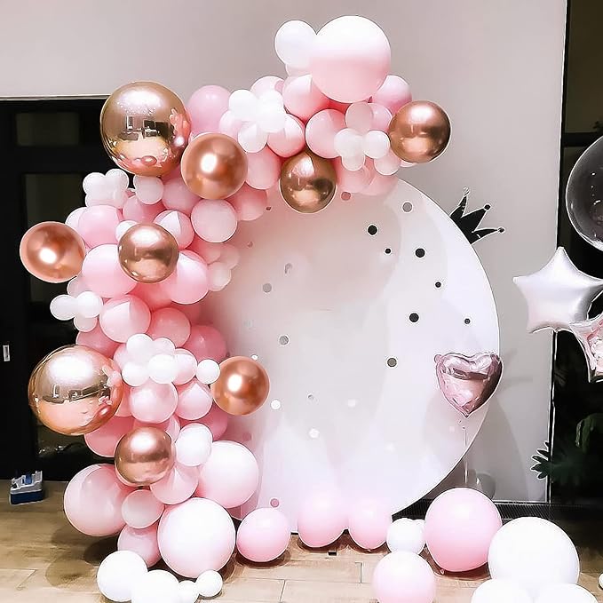 RUBFAC 129pcs Rose Gold Balloons Different Sizes 18 12 10 5 Inches, Latex Balloon Garland Arch Kit for Birthday Party Valentine's Day Baby Shower Graduation Wedding Holiday Decoration
