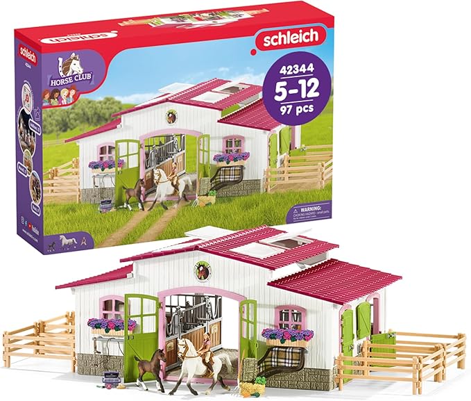 Schleich Horse Club - 97PC Riding Center Horse Toy Playset with Rider, 2 Horses, Barn and Farm Figurine Accessories for Girls and Boys - Interactive Play Figures - Realistic Kids Toys Ages 5+ | 42344