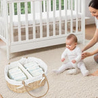 Handwoven Wicker Diaper Caddy Organizer, Multi - functional Baby Diaper Bag for Nursery & Home Storage, Detachable Lining, PU Handles, Baby Registry Must Haves (Water hyacinth)