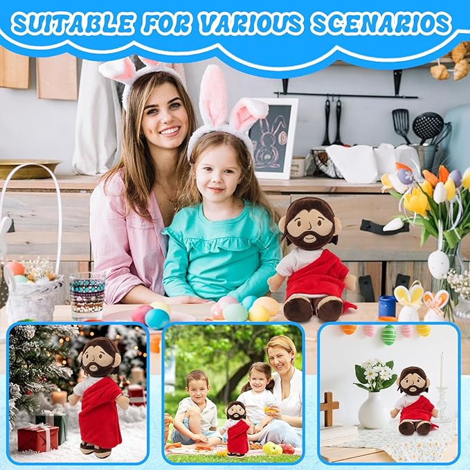Brown Jesus Plush Doll Guardian Baptism Stuffed Plushie Savior Toy Gifts for Church Sunday School Religious Easter Gift (RED)