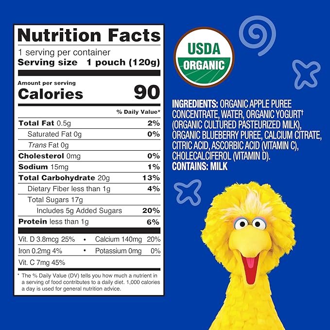 Earth's Best Organic Yogurt Smoothie Pouches, 24+ Months, Fruit Yogurt Smoothie for Toddlers 24 Months and Up, Apple Blueberry, 4.2 Ounce Resealable Pouch (Pack of 12)