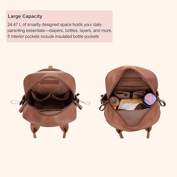 JESSIE & JAMES Saturday EDC Diaper Bag Backpack Multi Function Diaper Bag with Changing Pad & Stroller Straps_Brown