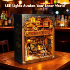 DIY Miniature House Kit, Book Nook Kit, 3D Wooden Puzzles Bookshelf Craft Kits, Dollhouse Kit with LED Light, Mini Building Kit for Adults Teen to Build (Old Time Tavern)