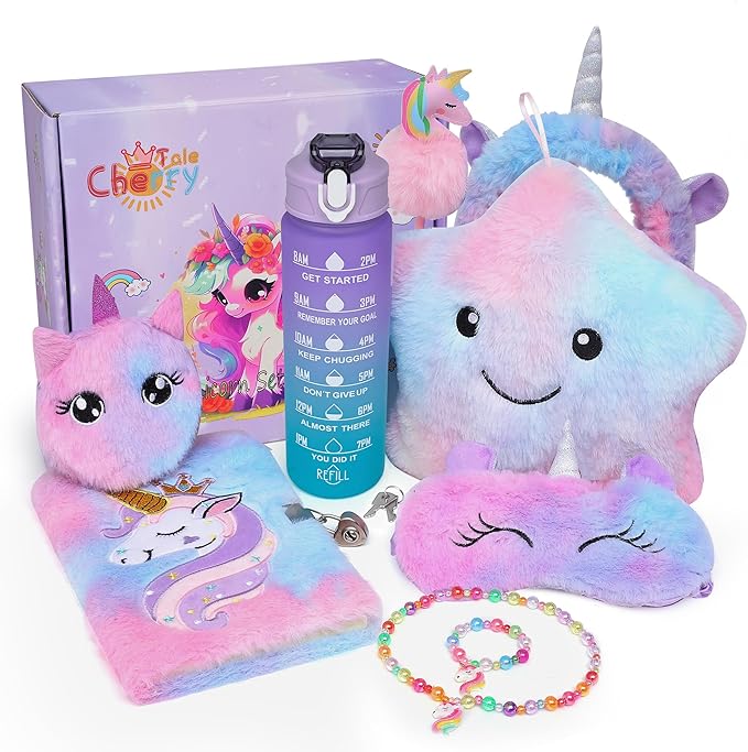 Cherry Tale Unicorn Gifts for Girls Age 6-8, Kids Unicorn Toys Set with Light Up Star Pillow Diary Headband Eye Mask Christmas Birthday Gifts for Little Girls Age 4 5 6 7 8 9 10