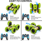 Remote Control Car for Kids Ages 6+, RC Cars Stunt Car Toy 4WD Double Sided 360° Rotating Remote Control with Headlights, Birthday Xmas Gifts for Boys 6 7 8 9 10 11 12 Green