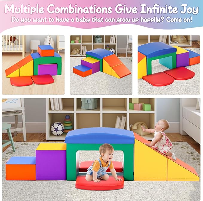 SURPCOS Foam Climbing Blocks for Toddlers - Soft Play Set for Toddlers 1-3 - Climbing Toys - Baby Climbing Gym - Great for All Ages (6 Pc Colorful Soft Play Area Set)