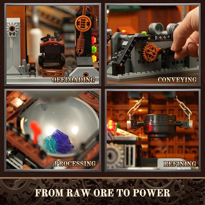 Steampunk Ore Factory Lighting Building-Bricks Set, 3138 Pcs Interactive Mechanical Factory Collection Display Set for Adults and Steampunk Lovers