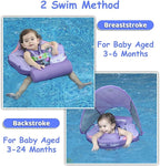 Mambobaby Float Baby Float with Canopy & Tail Non-Inflatable Infant Pool Floats Adjustable Safety Strap Toddler Swim Trainer (Purple)
