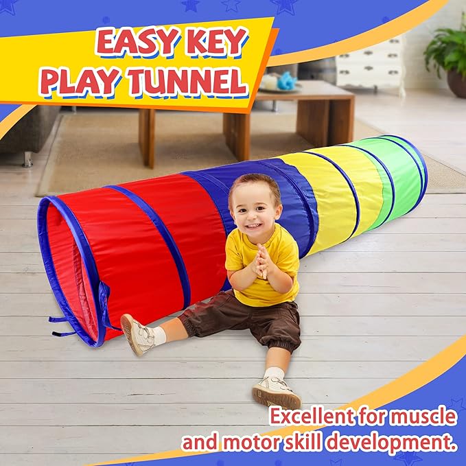 NARMAY® Play Tunnel Easy Key Pop Up Tunnel for Kids Indoor/Outdoor Crawl - 19 Dia. x 72 inch