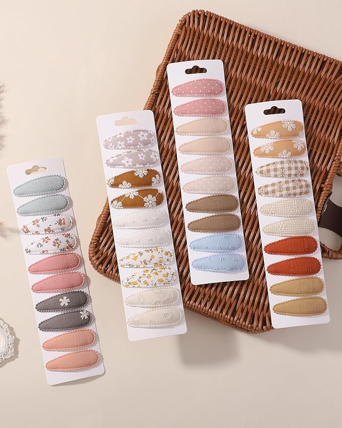 doboi 40Pcs Toddler Hair Clips Baby Girl Hair Bows Clips Floral Print Non Slip Wrapped Snap Hairpins Flower Clips for Hair Barrettes Hair Accessories for Baby Toddler Girls Kids