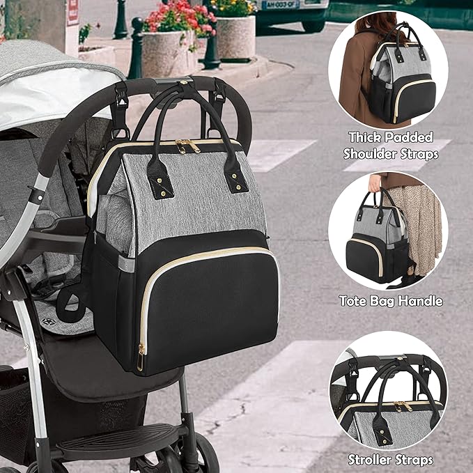Femuar Diaper Bag Backpack Multifunction Maternity Nappy Baby Bag for Girls & Boys Large Capacity Travel Diaper Bags Black Gray