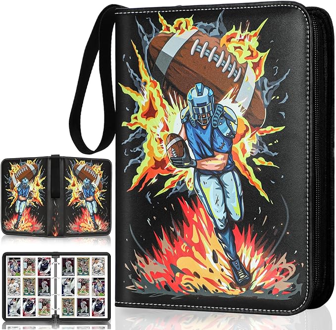 Football Card Binder, 9 Pocket Trading Card Binder with 50 Removable Sleeves Fits 900 Cards, Sports Card Collection Binder Album for Cards Case Organizer Boys Girls Toys Gift (Blast 9 Pocket)