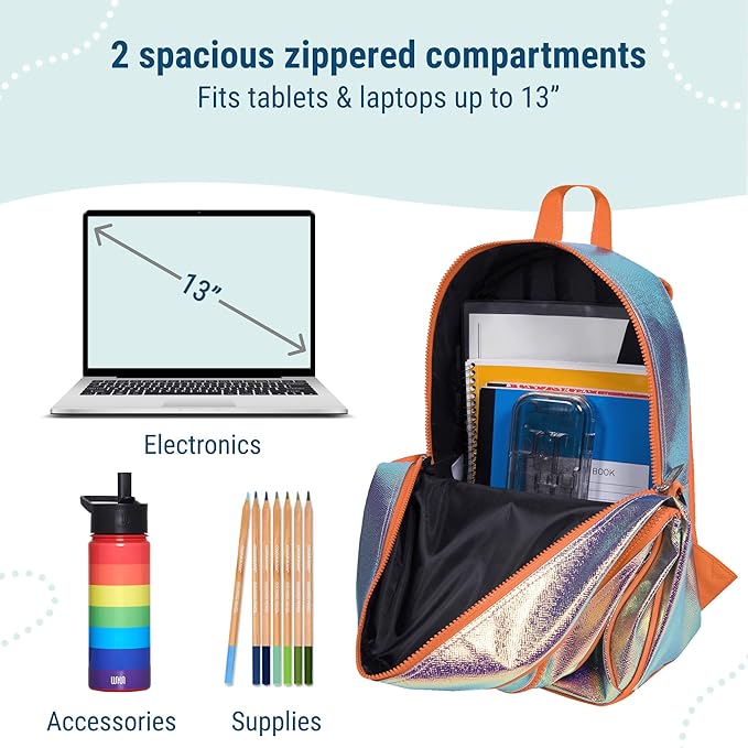 Wildkin 15-inch Kids Backpack – Durable, Padded, Adjustable for School & Travel - Orange Shimmer