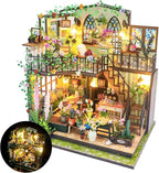 DIY Miniature Dollhouse Kit, Mini House Building Kit for Adults, Tiny House Making Kits with LED Light, Hobby Craft Christmas Decorations Birthday Gifts for Adults (Flower House)