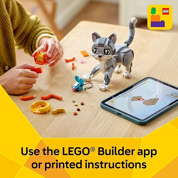 LEGO Creator 3 in 1 Playful Cat Toy - Building Toy with 3 Building Options, Cat, Dog, or Pigeon - Birthday Gift for Kids - Animal Figures for Kids, Girls and Boys, Ages 8+ - 31163