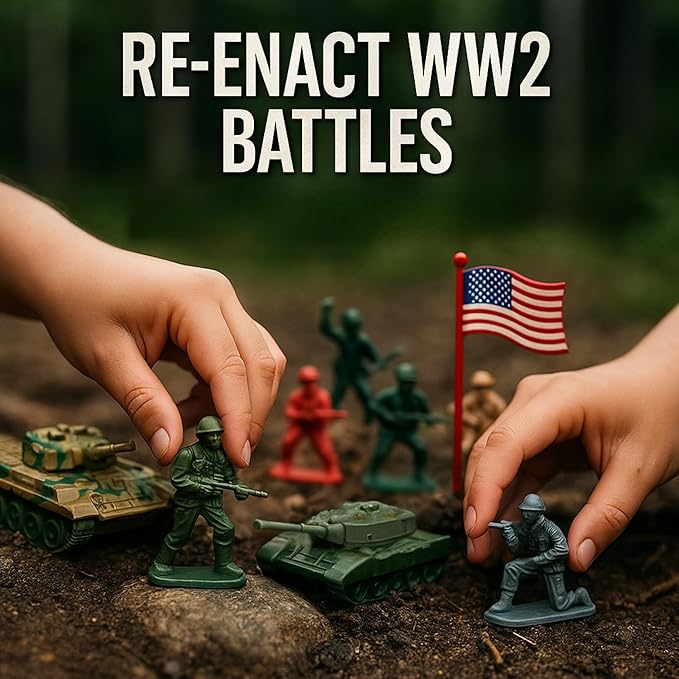 Liberty Imports Army Men Toy Soldiers Playset Bucket – WWII Action Figures with Military Vehicles, Accessories & Flags – Kids Imaginative Battle Toy Set (124 PCS - Soldiers + Mini Vehicles)