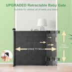 Upgraded Retractable Baby Gate, Extra Wide Safety Kids or Pets Gate, 33” Tall, Extends to 71” Wide, Mesh Safety Dog Gate for Stairs, Indoor, Outdoor, Doorways, Hallways(33”x71”, Black)