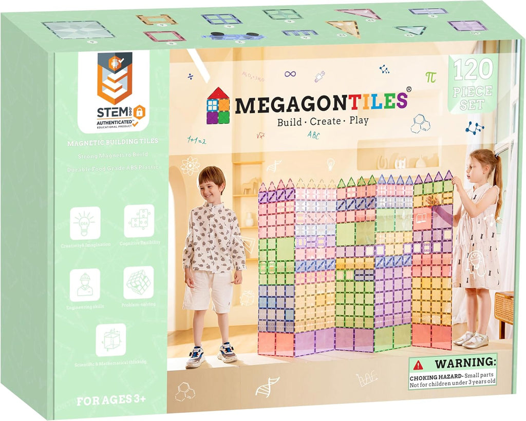 120PCS Premium MagneticTiles, Magnet Tiles, STEM AUTHENTICATED, Magnetic Blocks, Magnet Tiles, Magnetic Building Blocks, Magnets for Kids, MagneticTile Toy Boys Girls Age 3 4 5 6 7 8