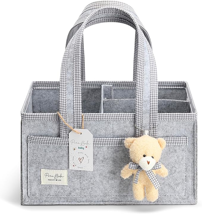 PeraBella Diaper Caddy Organizer with Handle, Baby Shower Gifts Basket Bag, Registry Search Must Haves Items, Nursery Storage Organizer for Newborn Girl Boy, Baby Bag Essentials, Car Diaper Caddy Cart