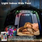 Portable Hexagon Kids Play Tent with LED Strip Lights Indoor Children Play House Easy Set-up Space Dream Tent for Night.4-5 Person Large Tents & Birthday Gifts