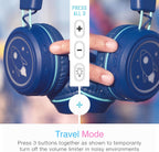 MEE audio KidJamz KJ55BT Bluetooth Wireless Safe Listening Headphones for Children with LED Lights, 85dB Volume Limiter, Mic & 40h Battery (Blue)