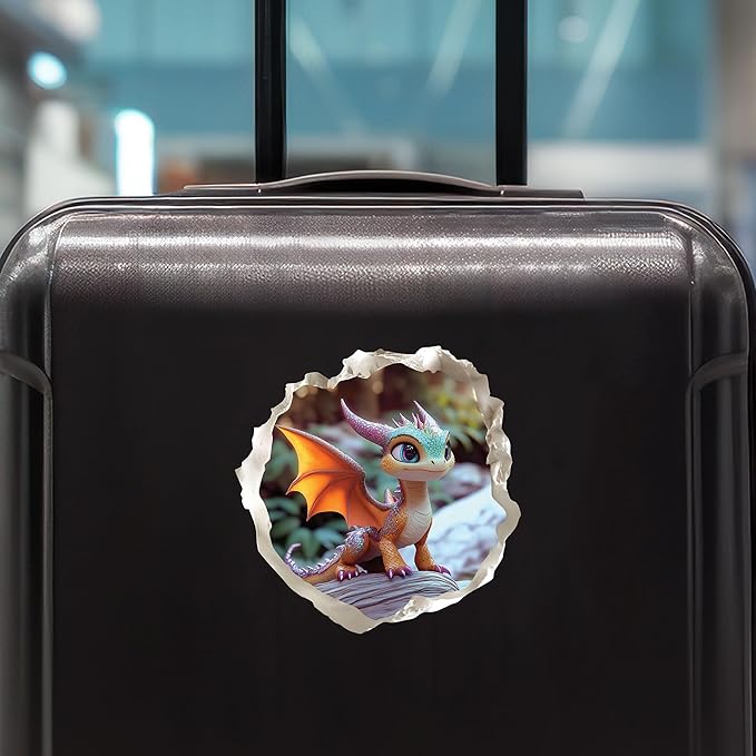 Baby Dragon 3D Wall Decal – Cute Fantasy Sticker with Torn Wall Effect – 4.7W x 4.5H inches